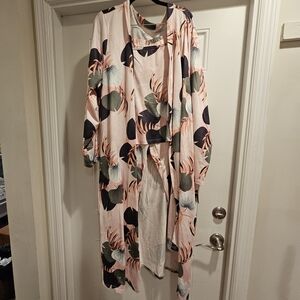 Floral Kimono Pajama and Robe Set in Soft Pink and Olive 4XL